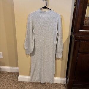 Banana Republic Factory Midi Gray Sweater Dress, Lantern Sleeve, Size Small